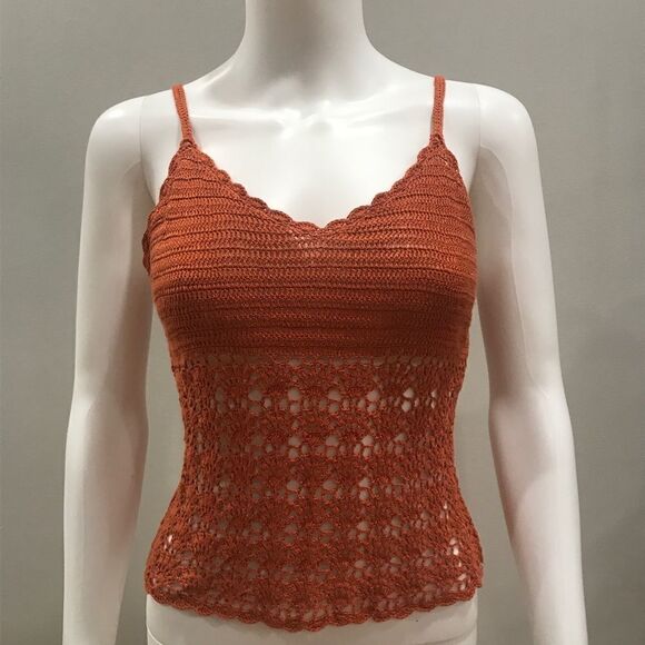 Crocheted Knitted Top, Orange, Ann Tjan for Kenar, Size L (Medium fit) - Picture 5 of 6